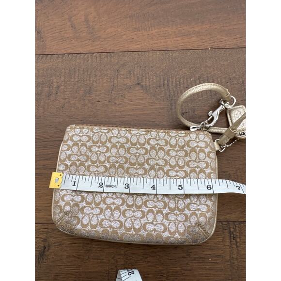 Coach Monogram Logo Canvas Wristlet Pouch Wallet Beige Designer Zipper - Picture 6 of 6